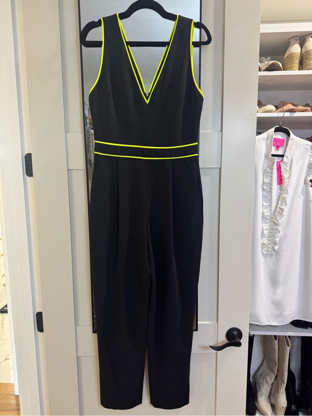 Alice + Olivia Black Jumpsuit with Neon Yellow Trim